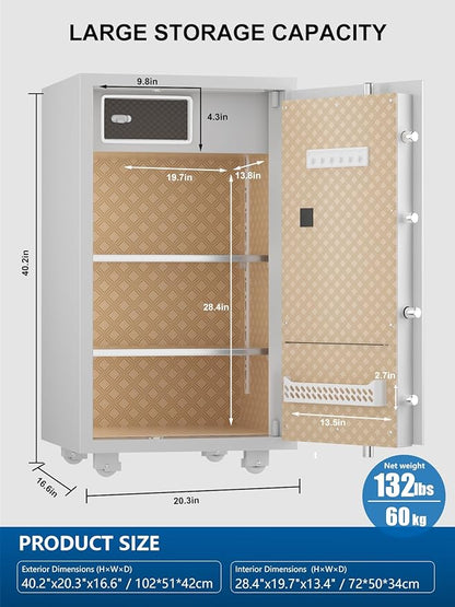 TIGERKING 7.2 Cu Ft Large Home Security Safe – Solid Steel Jewelry Cabinet with Digital Touchscreen Lock, Adjustable Shelves, Easy to Use, Anti-Theft Protection, for Families & Valuables (White)