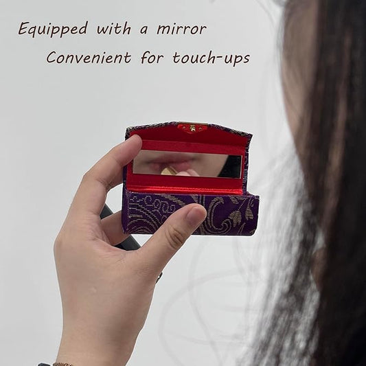 MIAO JIN 6PCS Lipstick Case with Mirror Bulk, Small Lipstick Holder for Purse, Storage Box Mini Floral Jewelry Cosmetic Case (Random Color)