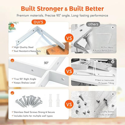 WINKER Corner Brace 16Pcs Shelf Bracket Heavy Duty White Steel L WINKER Corner Brace, Decorative Joint Angle Bracket for Shelf 5 InchX3 Inch Shelves Wall Hanging Bracket with Screws(16PCS))
