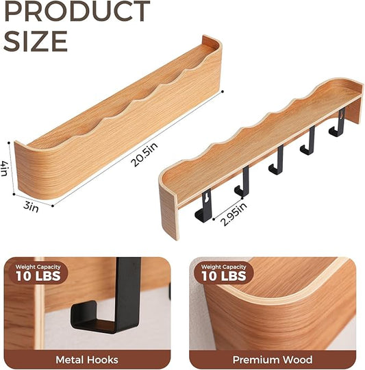 Wall Coat Rack Floating Shelves Modern Coat Rack Wall Mount with Storage Entryway Shelf Wooden Hanger 20 Inch 4 Hidden Metal Hooks for Living Room Bedroom (Wavy Oak, 5 Hooks)