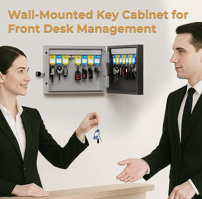 16 Key Lock Box Wall Mount, Smart Key Cabinet, use One Time Password,Fixed Code, Bluetooth, Wi-Fi Remote, Key Unlock, Security Lockbox Organizer for Valets, Hotel, Car, Office Key Management & Storage