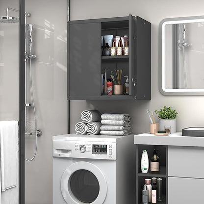 GREATMEET Locking Metal Wall Cabinets for Garage, Garage Cabinets Wall Mount, Steel Floating Hanging Storage Cabinet with Doors and Adjustable Shelf for Utility Room