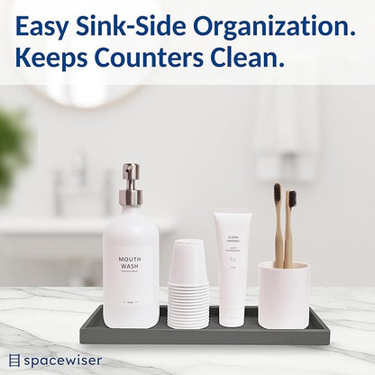 Countertop and Vanity Tray - 2 PC Large 11.7" Silicone Bathroom Trays, Counter Organizer, Dish Soap Sponge Holder Kitchen Sink Tray Organizer, Sink Caddy Toothbrush Key Kitchen Soap Trays