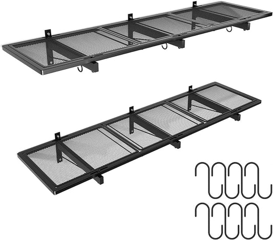 2 Pack Garage Wall Shelving,46"X 12.5" Garage Shelving Wall Mounted,Heavy Duty Garage Storage Rack with 8 Hooks,320 LBS Capacity,Black Metal Floating Organizer Shelves for Laundry,Warehouse (2)