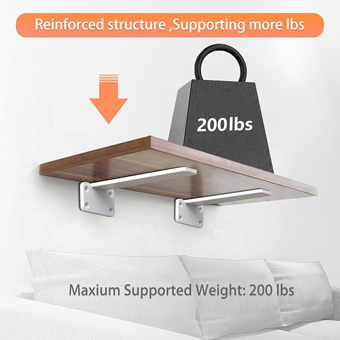 Floating Shelf Brackets upgraded, 6 inch, White Heavy Duty Iron Shelf Brackets, Industrial Modern Floating Shelf Support for Wall Mount Shelves,Wide Brackets ,4 Pack, Support DIY(5mm Thickening Type).