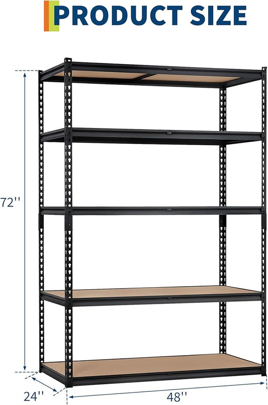 Garage Storage Shelves 5 Tiers, Heavy Duty Storage Shelving Racks with 2500 LBS Capacity, 48 " L x 24 in W x 72 in H Metal Adjustable Shelving Unit for Kitchen Pantry Basement Bathroom Laundry