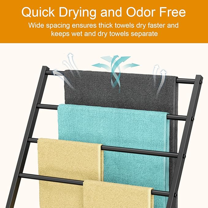 Honiter Towel Racks for Bathroom, Free Standing Towel Rack, 4 Tier Wide Towel Dryer Rack, Pool Towel Racks Outdoor, Blanket Ladder Holder, Metal Towel Bar Stand for Oversized Bath Towel