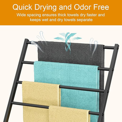 Honiter Towel Racks for Bathroom, Free Standing Towel Rack, 4 Tier Wide Towel Dryer Rack, Pool Towel Racks Outdoor, Blanket Ladder Holder, Metal Towel Bar Stand for Oversized Bath Towel