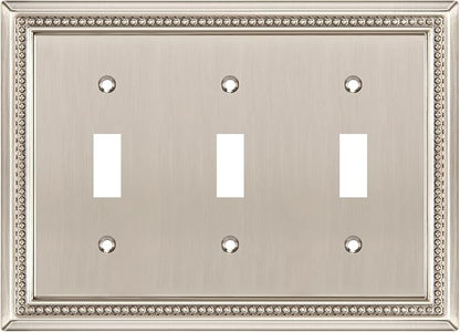 Henne Bery Sunken Pearls Heavy Duty Decorative Wall Plate Switch Plate Outlet Cover (Triple Toggle, Satin Nickel)