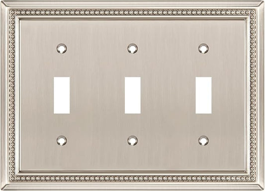 Henne Bery Sunken Pearls Heavy Duty Decorative Wall Plate Switch Plate Outlet Cover (Triple Toggle, Satin Nickel)