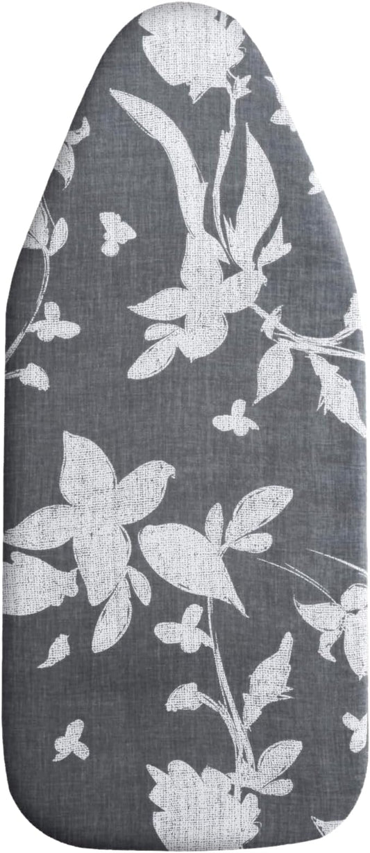 Small Ironing Board Cover Scorch Resistant, Cotton Table top Ironing Board Cover with Padding Heat Reflective Heavy Duty Pad (Grey Floral, 12.5"x32")