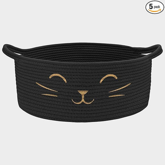 Large Cat Toy Basket - Gift Baskets Empty for Baby Shower Baby Baskets for Nursery Cute Woven Rope Storage Basket for Home Décor , Dog Toy Basket Black Boo Easter basket, 13" D x 6" H
