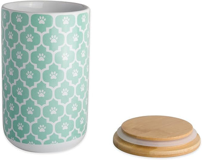 Bone Dry Lattice Pet Treat Jar with Bamboo Lid, Dishwasher Safe, Canister, 4x6.5, Aqua (Pack of 6)