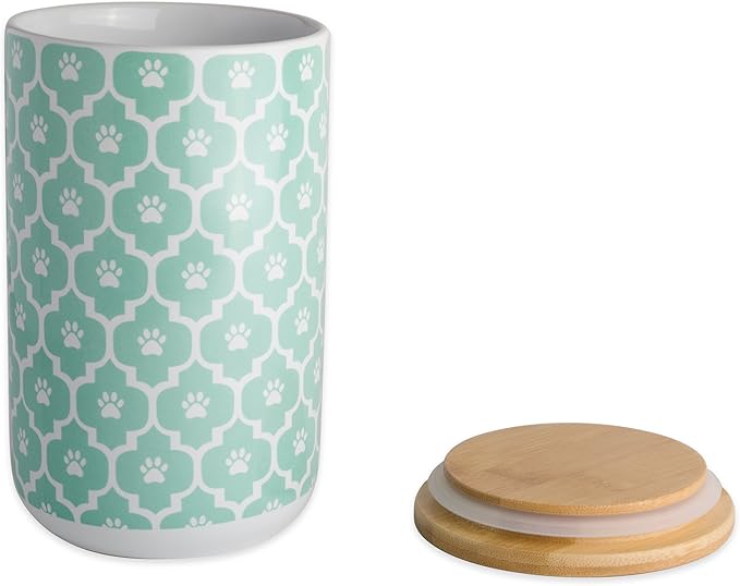 Bone Dry Lattice Pet Treat Jar with Bamboo Lid, Dishwasher Safe, Canister, 4x6.5", Aqua