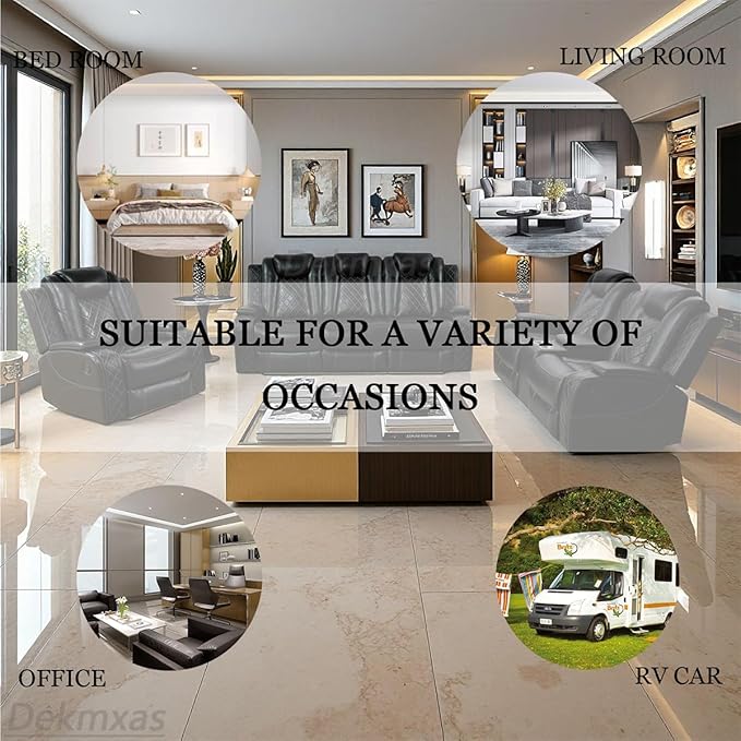 Modern Living Room Furniture Sets, Power Reclining Sofa Set, 3-Pieces Breathing Leather Black Power Recliner Sofa Couches Set with Storage Console/Cup Holder/LED Light for Office/Living Room