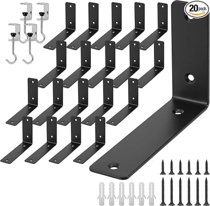 L Floating Shelf Brackets,20 Pack Heavy Duty L Brackets for Shelves, L 6" X H 4" Black Metal Countertop Support Brackets,Wall Mounting for Wood