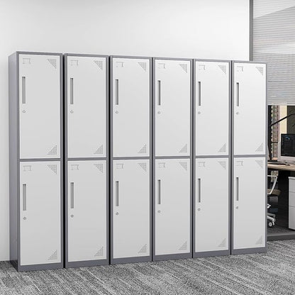 Metal Storage Cabinet, 71" Tall Storage Locker for Employees, Steel Cabinet with Lock and Keys for School, Gym, Home, Office Staff (2 Doors - Grey White)