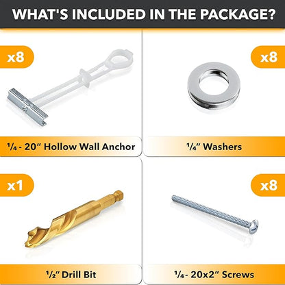 CondoMounts Universal Metal Stud Anchors | Steel | Wall Mounting | TV Mount for Metal Studs | Supports 90lbs | Elephant Anchor Kit Mounting (Steel Stud TV Mounting Kit, 8 Anchors)