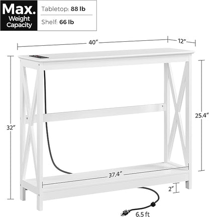 Yaheetech Console Table with Power Outlets, 40 Inches Entryway Table with Charging Station, Wood Sofa Table with Storage Shelves, Side Table, for Hallway, Bedroom, Living Room, Foyer, White