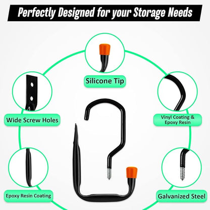 Heavy Duty 16 Pack 4.5 Inches Garage Utility Hooks for Bike Storage, 5.7 Inches Wall Mount Screw Ceiling Hooks - Hanger for organizing Bikes, Ladder, Extension and Power Tools