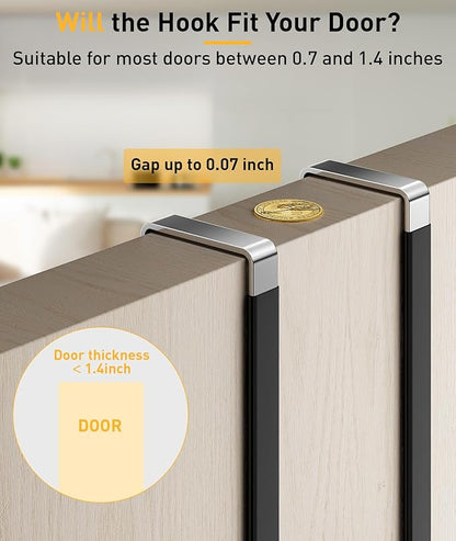 4 Pack Over The Door Hooks, Door Hanger Hook, Towel Hooks for Hanging, Towel Hanger for Bathroom, Fit 1 3/8" Door Black, Dorm Room Essentials