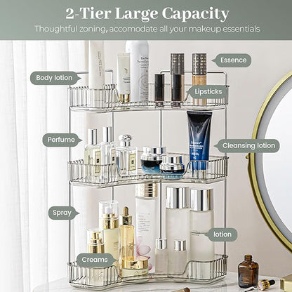 Aveniee Corner Bathroom Counter Organizer, Bathroom Countertop Shelf Makeup Organizer for Vanity Perfume Tray for Corner Storage (3 Tiers, Grey)