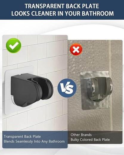 Handheld Shower Head Holder Super Strong Adhesive No Drill Adjustable Wall Mount for Hand Held Wand, Ideal for Kids, Elderly, and Short Users (Matte Black)