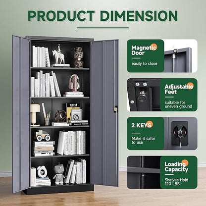 Letaya Metal Garage Storage Cabinets with Lock Door and Adjustable Shelves, Steel Tool Cabinets for Home,Office,Warehouse Organisieren (Black Grey, 72" H)
