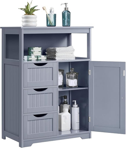 Yaheetech Bathroom Storage Cabinet Bathroom Floor Cabinet Freestanding Storage and Organizer with Door, 3 Drawers, Adjustable Shelf, 35.5 Inches Height, Gray
