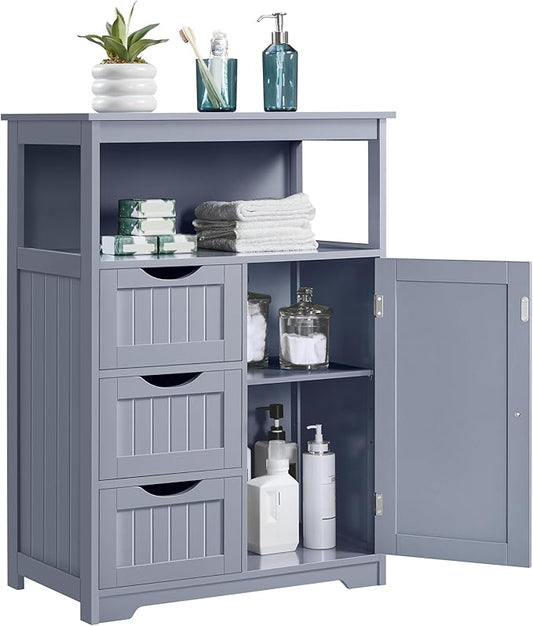 Yaheetech Bathroom Storage Cabinet Bathroom Floor Cabinet Freestanding Storage and Organizer with Door, 3 Drawers, Adjustable Shelf, 35.5 Inches Height, Gray
