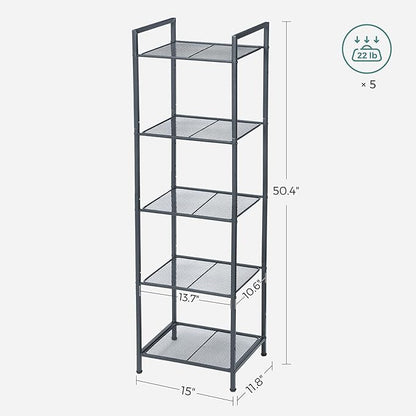 SONGMICS 5-Tier Storage Rack, Bathroom Shelf, Extendable Plant Stand with Adjustable Shelf, for Bathroom, Living Room, Balcony, Kitchen, Black UBSC35BK, 11.8 x 15 x 50.4 Inches
