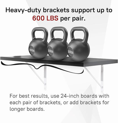 HOME MASTER HARDWARE 20 x 13 inch Heavy Duty Shelf Brackets, 6-Pack White Metal L Brackets - 90 Degree Angle Supports for Wall Mounted Wood Shelving, Floating Shelves with Screws