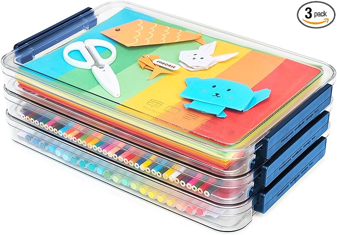 Clear Portable Slim Project Case 9 X 13 Plastic Storage File Box For Letter A4 Paper Photo Documents Scrapbook, 3 Count