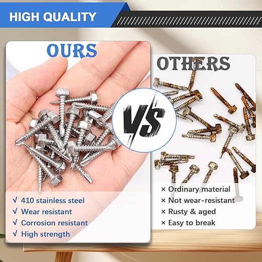 mxuteuk #8×1/2" Self Tapping Screws,410 Stainless Steel Self Tapping Screws for Metal,Self Drilling Screws,Hex Washer Head Sheet Metal Screws Suitable for Wood, Metal or Tough Materials (230PCS)