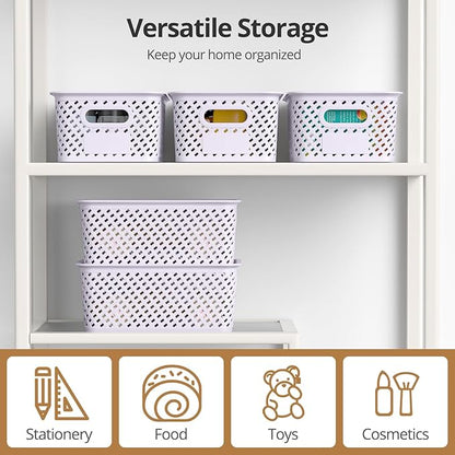 Plastic Storage Bins with Lid, Stackable Small Box Basket for Organizing and Containers for Shelves Drawers Desktop Closet Playroom Pantry Classroom Office Home, 6-pack 10.2"x7.2"x4.1" Lavender