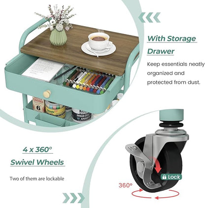 danpinera 3 Tier Rolling Cart, All-in-One Art Cart Organizer on Wheels for Kitchen, Bathroom, Office, Laundry