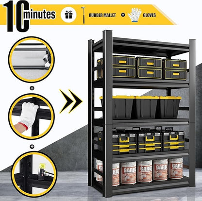 Garage Shelving Unit and Storage-Easy Assembly Metal Shelves 5-Tier Rack|Heavy-Duty Adjustable Shelf|Steel Shelves for Industrial,Warehouse,Basement (15.7" D x 32" W x 63" H)