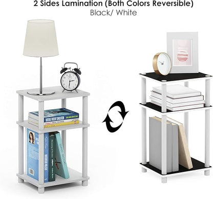 Furinno JUST Side Table, 3-Tier End Table, Open Shelves Night Stand, Bedside Table, Toolless Assembly, for Living Room, Bedroom, Bathroom, White(Espresso) | with Plastic Poles, 1-Pack