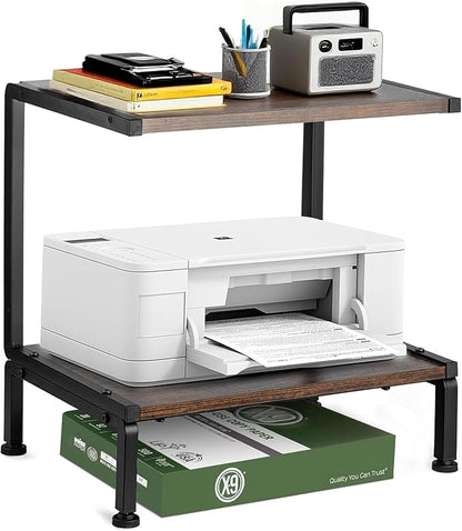 Printer Stand with Storage for Desk, 2 Tier Desktop Printer Stand-Multi-Purpose Desk Organizer, Large Wooden Printer Table for Folders,Books,for Fax Machine, Scanner,Home Office, 3D Printer