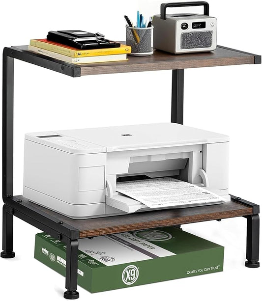 Printer Stand with Storage for Desk, 2 Tier Desktop Printer Stand-Multi-Purpose Desk Organizer, Large Wooden Printer Table for Folders,Books,for Fax Machine, Scanner,Home Office, 3D Printer