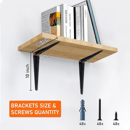ELSKER&HOME 16 Pack Shelf Brackets 10 Inch, Floating Shelf Bracket for Wood, Black Metal L Bracket for Shelves Support, Wall Mount Corner Brace