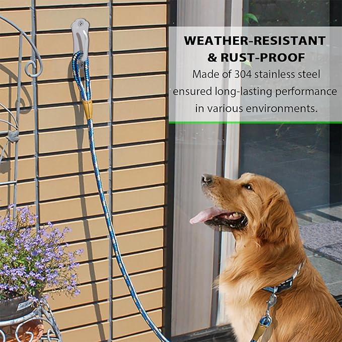 Stainless Steel Dog Tie-Out Hook,Heavy Duty Wall Mounted Leash&Chain Anchor,Rust-Proof for Yard&Patio,Secure Dog Parking System for All Weather Use
