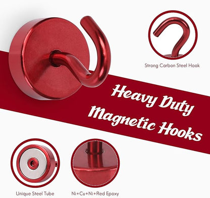 Neosmuk Magnetic Hooks, Cruise Ship Essentials, 40lb+ Heavy Duty Magnetic Hooks for Cruise Cabins, Refrigerator, Grill, Hanging, and Travel | Extra Strong Must-Haves Magnet Hook,Red,Pack of 5