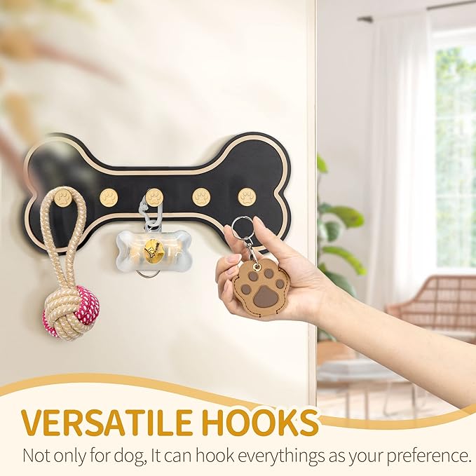 MTERSN Key Holder for Wall - Decorative Key Hook Coat Rack Wall Mount with 5 Unique 3D Dog Paws Hooks, Dog Leash Holder for Wall Hooks for Farmhouse Entryway, Gift for Dogs Lovers (Black)