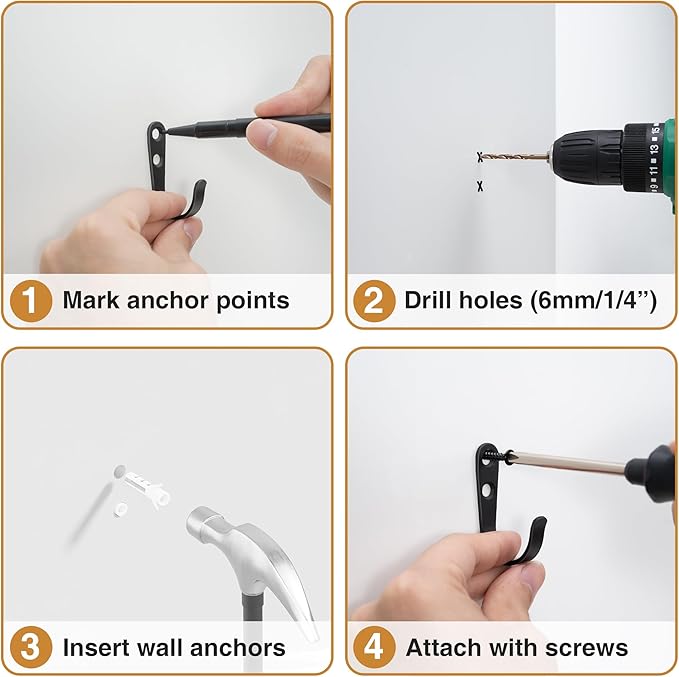 10Pcs Wall Hooks for Bathroom, Kitchen, Closet, and Garage - Black Metal Hooks for Hanging Coats, Towels, Hats, Keys, Bags, and Coffee Cups - Holds Up to 40 lbs | for Bathroom, Kitchen, Closet, and Garage, for Hanging Coats, Towels