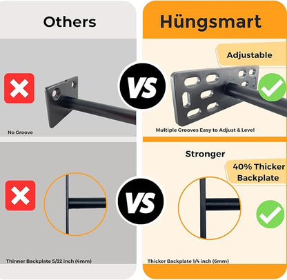 (Set of 4) 4"x5"x2" XL Heavy Duty Floating Shelf Brackets for DIY Shelf- Premium Floating Shelves Hardware for Wall Mounting - Ideal Shelf Bracket for Enhanced Home Decor (8 inch Rod) Black