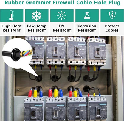 Rubber Grommet Kit 170 Pack - Black Firewall Grommet Assortment 7 Sizes Rubber Cable Hole Plug for Holes, Electrical, Plumbing, Automotive, Boat, Home Improvement Cord Wire Pipe Organization