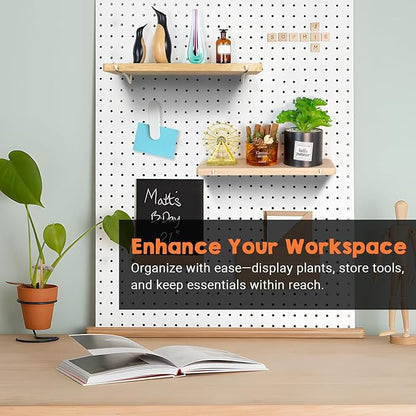 Solid Wood Pegboard Shelf, Pegboard Shelves with Pegboard Hooks, Pegboard Accessories for Craft Room, Garage, Gaming Room, 4 Pack