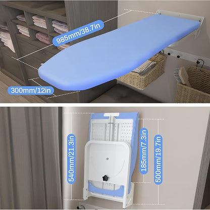 Wall Mounted Ironing Board 38.7 x 12 Inch, 180° Swivel Heavy Duty Ironing Board with Heat Resistant Cover, Space Saving Wall Mount Folding Ironing Boards for Small Spaces Home Laundry Room