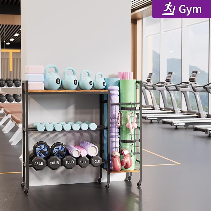 Dumbbell Rack, Gym Storage Rack, Weight Rack for Home Gym, Dumbbells, Kettlebells, Yoga Mats & More Space-Saving Home Gym Organizer